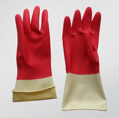 Red and White Long Cuff Latex Household Work Glove