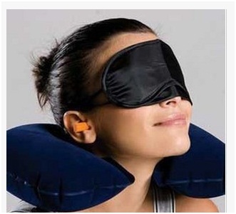 Hot Treble Flocking Air Pillow Pillow + Eye Mask Travel Pillows with Ear Plugs