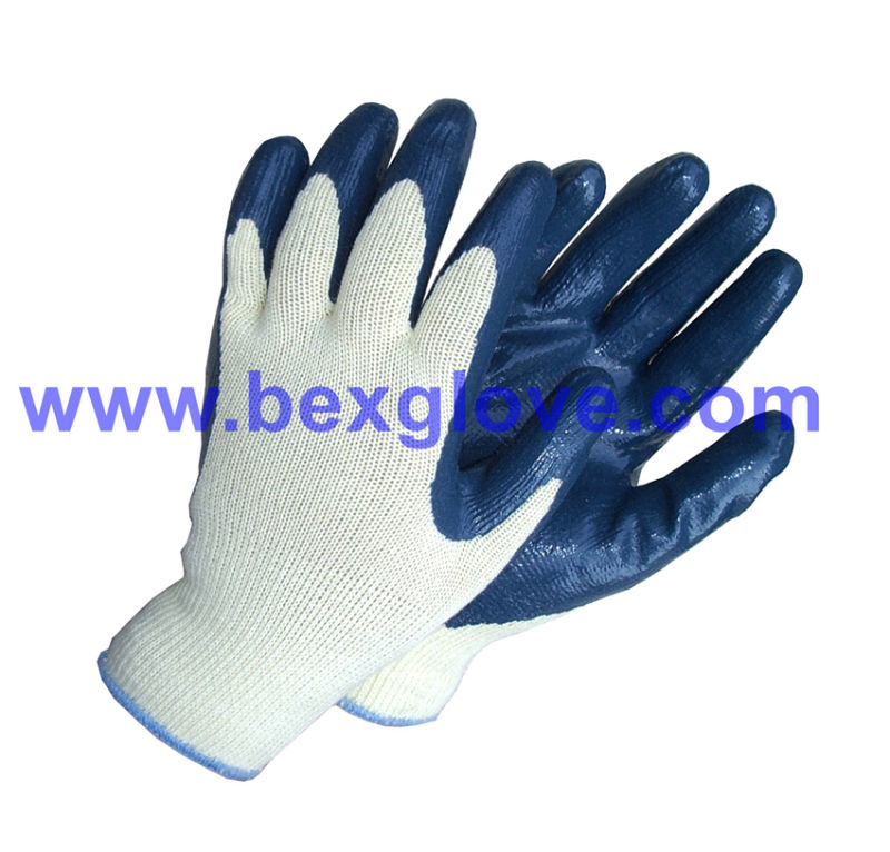 10 Gauge Polyester Liner, Nitrile Coating Safety Gloves