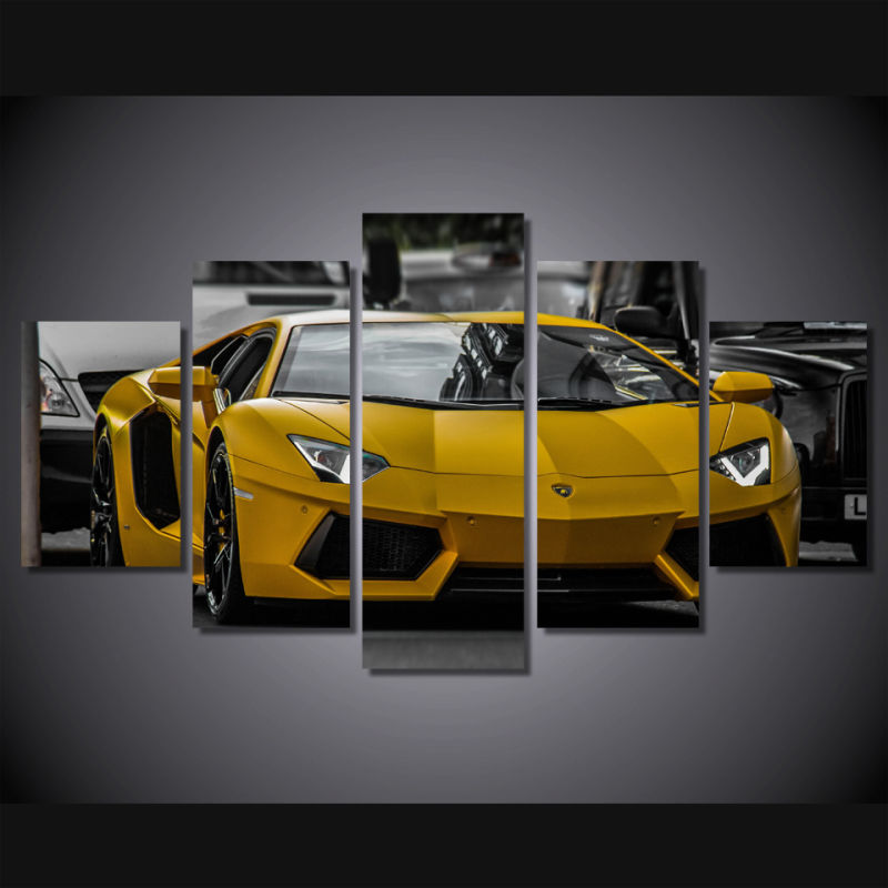 HD Printed Yellow Sport Car Picture Painting Wall Art Canvas Print Room Decor Print Poster Picture Canvas Mc-123