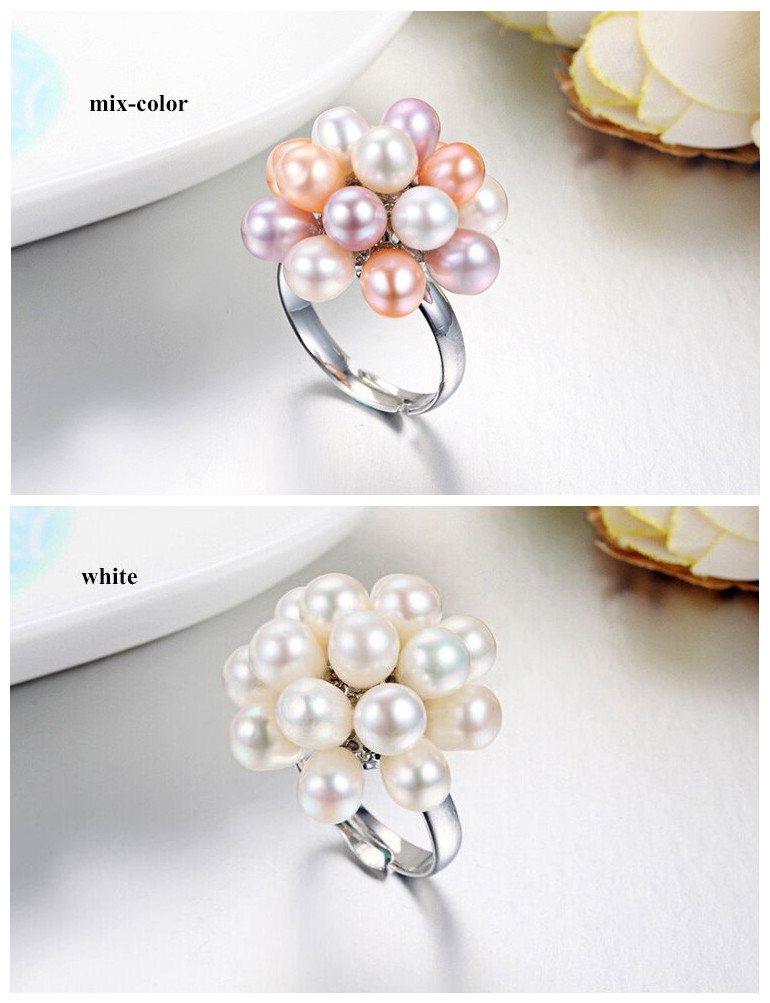 Fashion Grape 3-4mm AAA Drop Adjustable Freshwater Pearl Ring