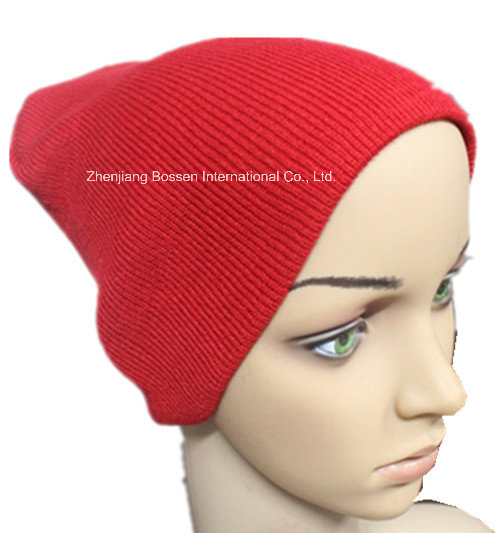 Custom Produce Color Solid Red Acrylic Knitted Winter Bibbed Beanie Snowboard Hat