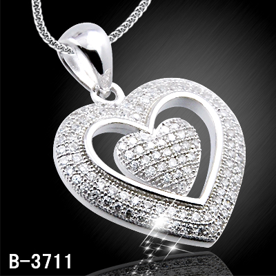 New Design 925 Pure Silver Micro Setting Heart Shape Charm. (B-6196)