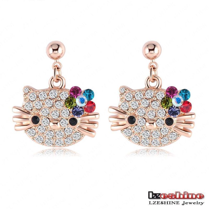 Cute CZ Crystal Cat Earrings for Girls 3colors (ER0109)