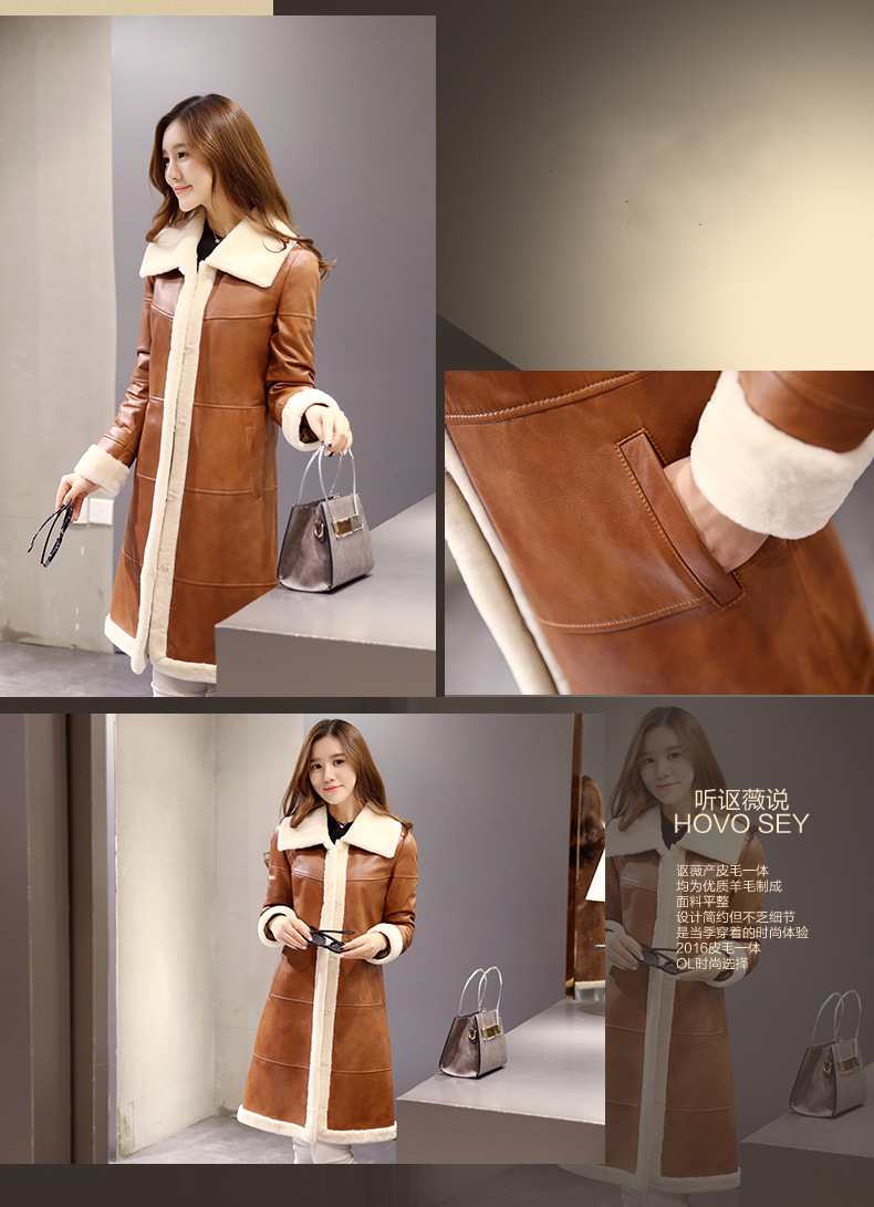 Women's Lamb Leather and Shearling Coat Long Style