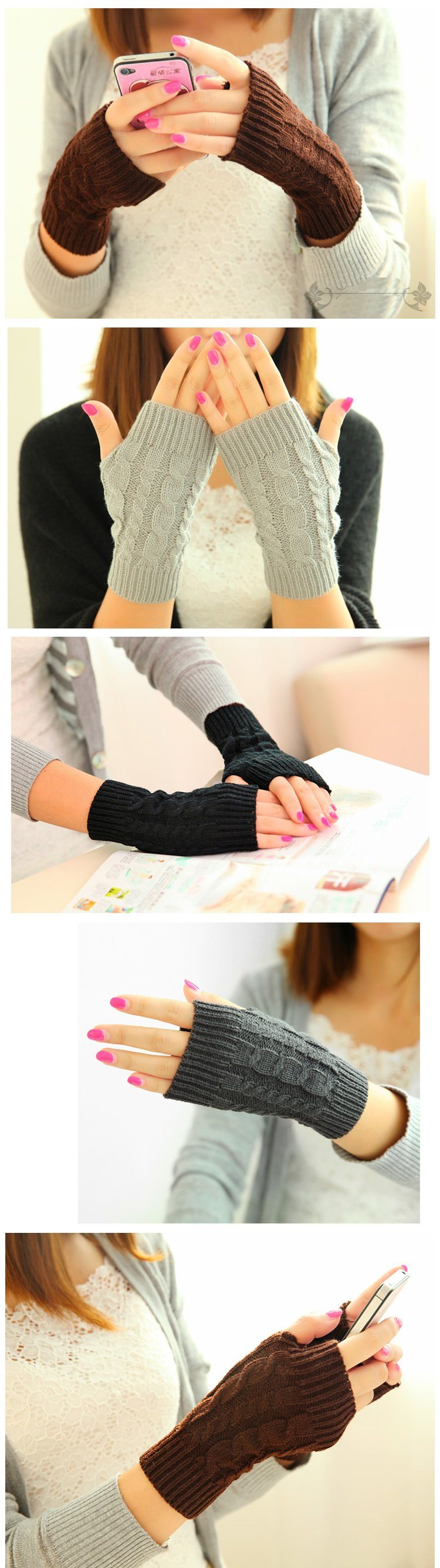 Womens Mens Unisex Winter Warm Mitten Fingerless Cable Knitted Gloves (SF101)