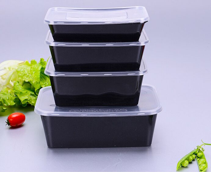 Black Rectangular Disposable Plastic Food Container with Lid