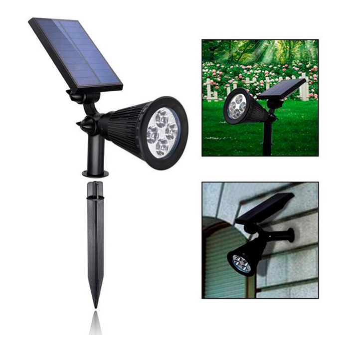 Solar Power Spotlight Outdoor Spike Garden Lawn Light 4 LED Waterproof Security Lamp Landscape Light