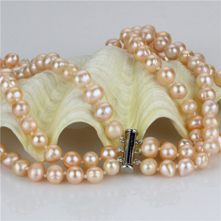 Snh Peach Color Hot Sale 925 Silver Pearl Necklace for Women