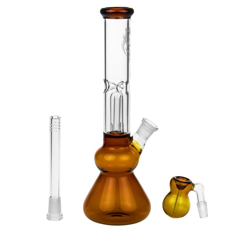 Orange Leaf Glass Beaker Base Ice Smoking Pipes with Precooler (ES-GB-373)