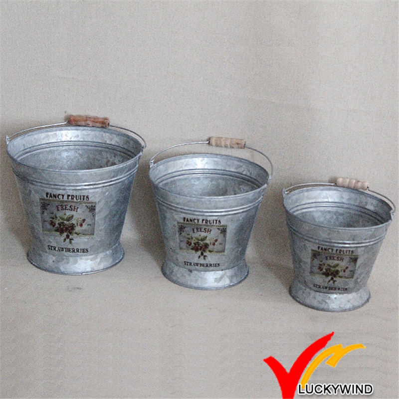 Set of 3 Water Bucket Flower Arrange Vintage Galvanized Antique Buckets