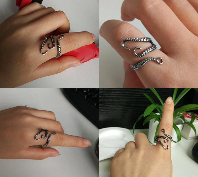 Stainless Steel Ring Octopus Modelling Silver Color Size 18 Half Open