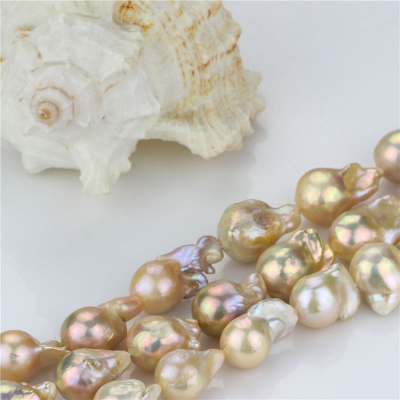 Freshwater Large Baroque Pearl Strand Size 15mm AA Necleated Natural Peach Pearl Strand