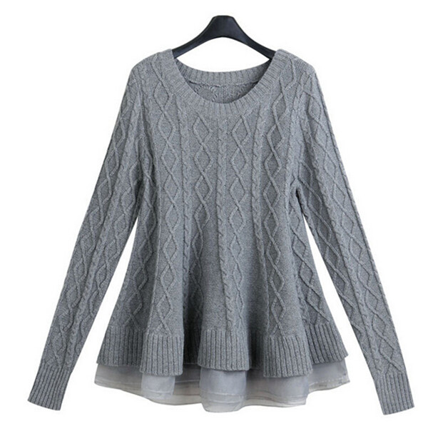 2016 Organza Splicing Knit Pullover Sweater