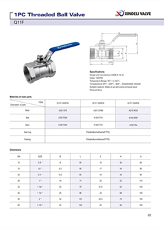 1PC CF8 Ball Valve Dn25 with Thread Ends