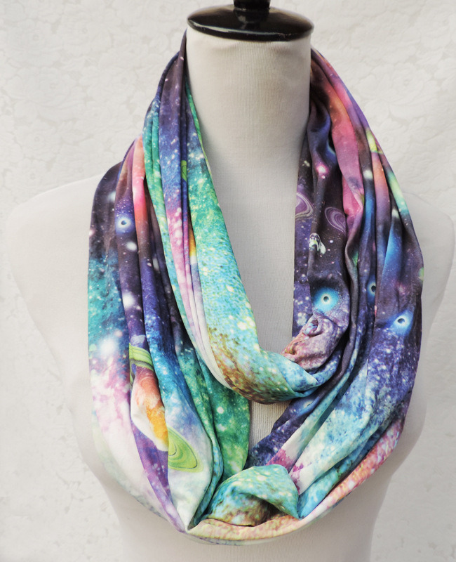 Women's Stary Night Outer Space Printing Super Soft Woven Scaf Loop Snood (SW134)