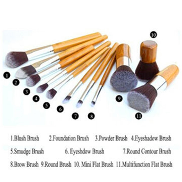 11PCS Bamboo Handle Makeup Brush Set with a Brush Bag