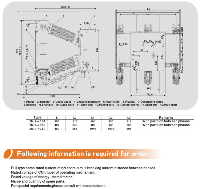 Zn12-40.5 Indoor High Voltage Vacuum Circuit Breaker