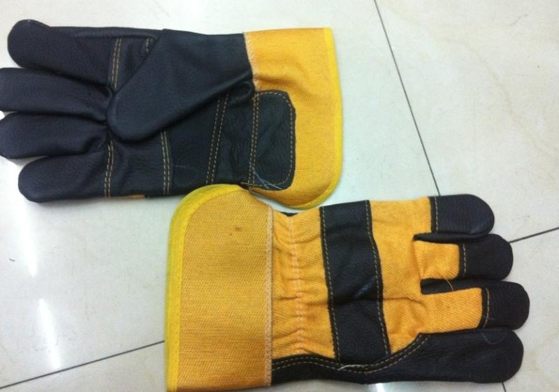 Yellow Cotton Back Patched Palm Furniture Leather Work Glove