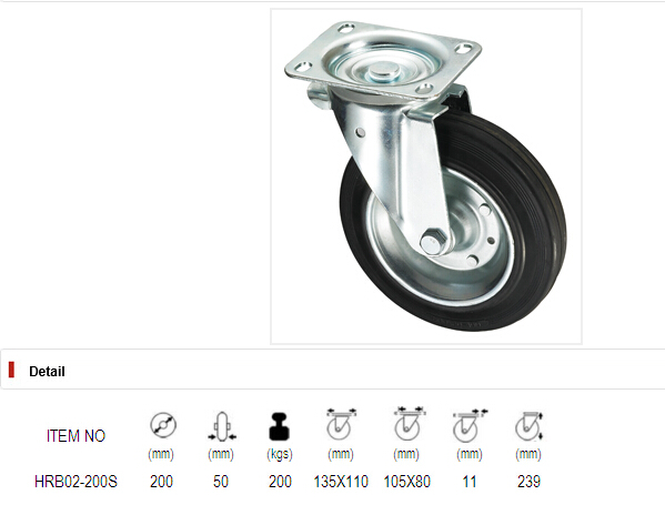 Trash Bin Casters Series - Black Iron Core Rubber Wheel