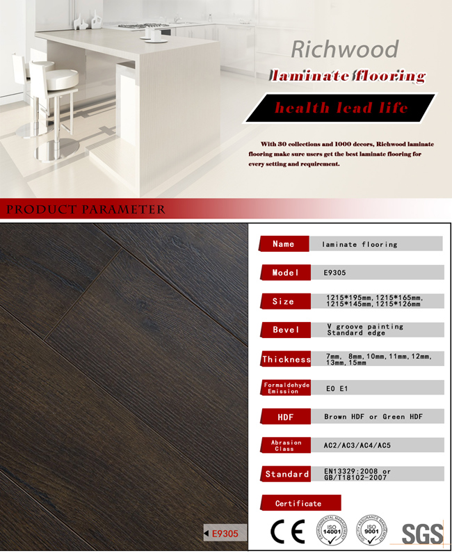 12mm E1 AC3 Eir HDF Laminate Vinyl Wood Flooring