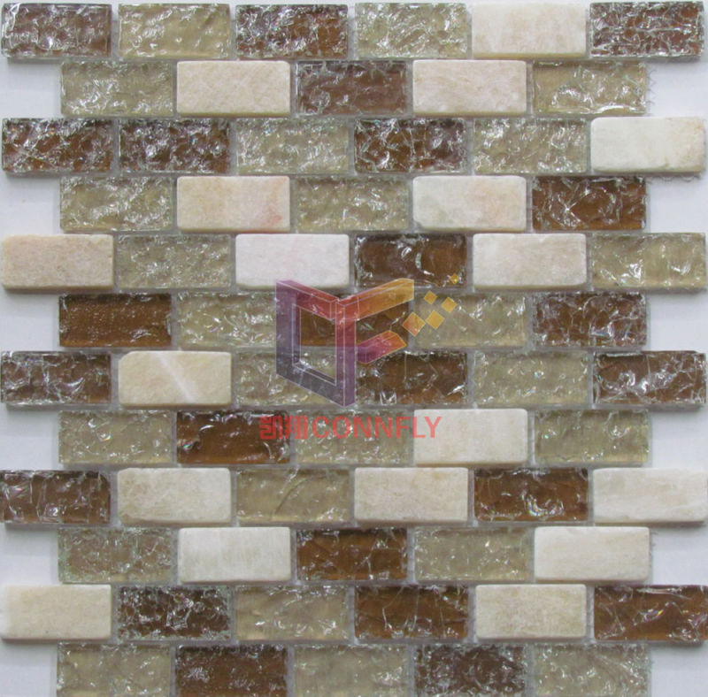 Light Emperador Stone Mix Cracked Glass Mosaic (CC151)