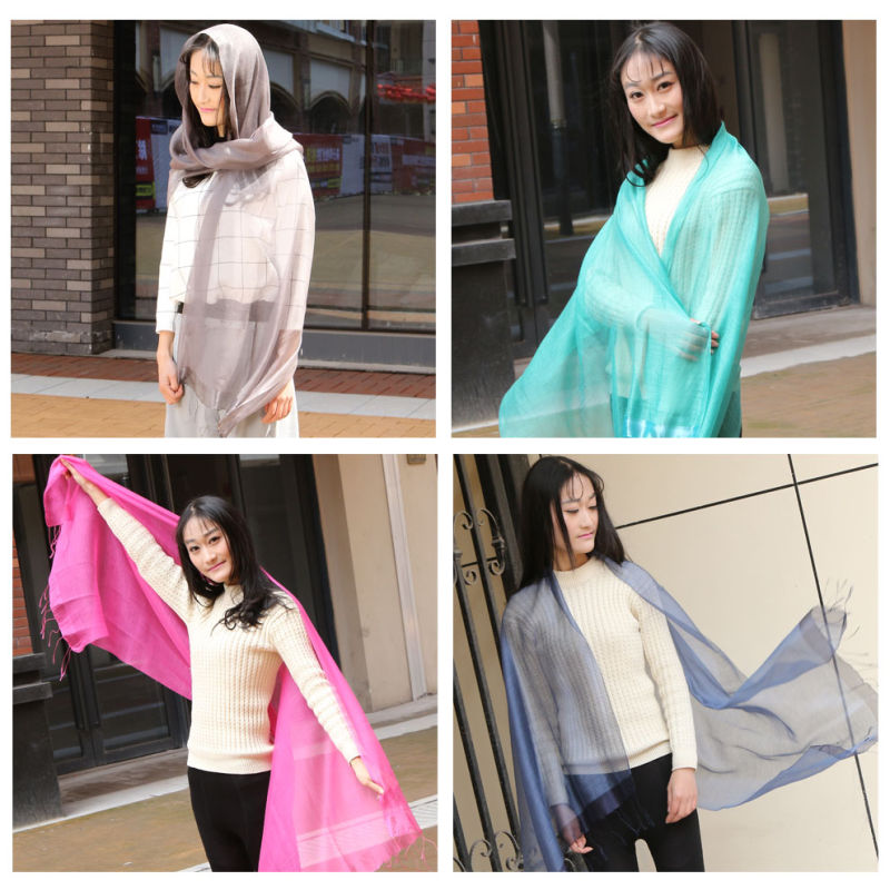 Newest Style Fashion Silk Scarf with Tassels Spring Shawl