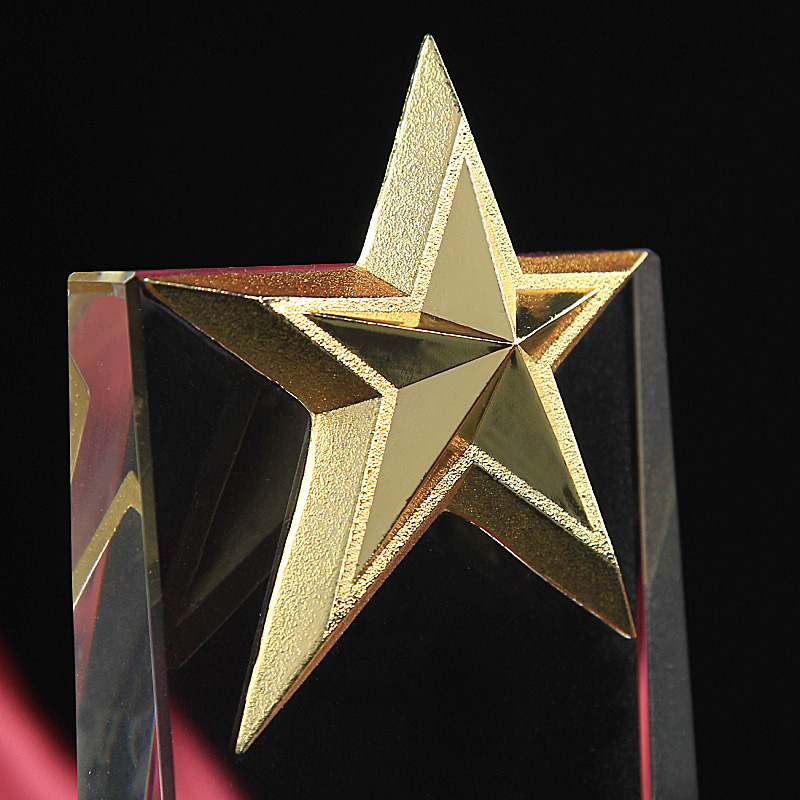 High-Grade Crystal Trophy with Metal Star Crystal Gift