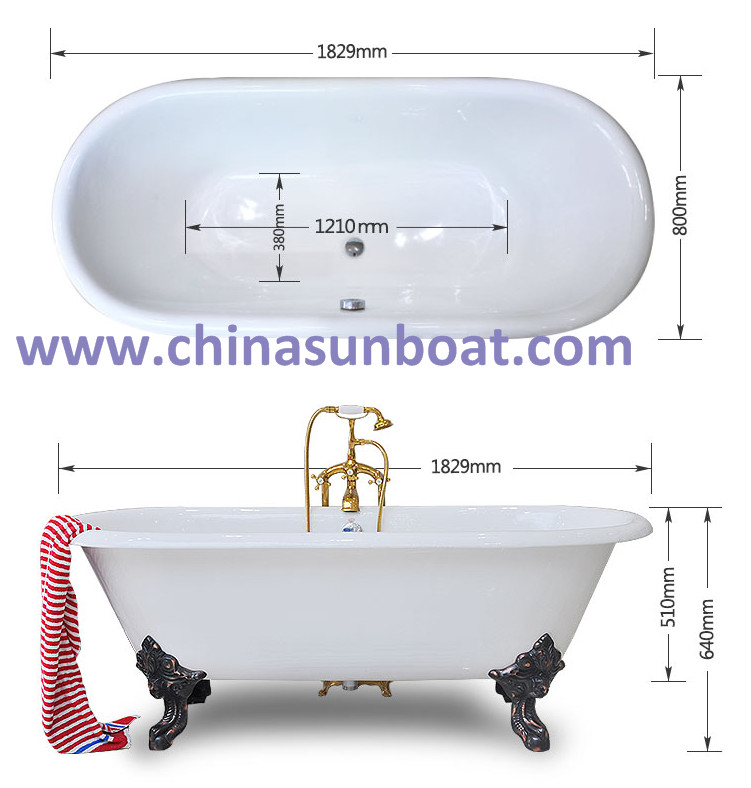 Sunboat Freestanding Bathtub / Enamel Cast Iron Bathtub / European Large Tub / Bathtub