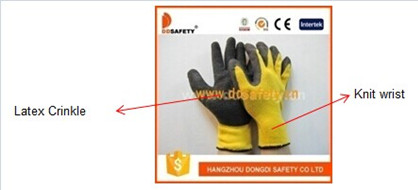 Knitted Black Latex Coating Gloves with Crinkle Finish with Ce Dkl328