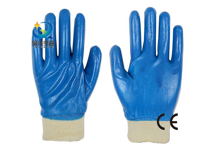 13G Nitrile Polyester Shell, Blue Nitrile Full Coated, Protective Safety Work Gloves (N6032)