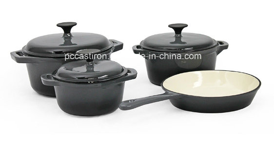 4PCS Cast Iron Cookware Set in Red Color with Enamel Finish