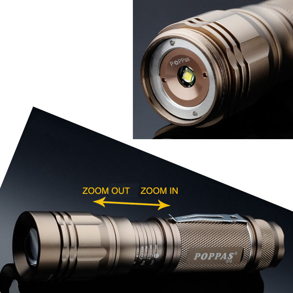 S10 Gold 400lumen Aluminum Rechargeable Zoom Easy Carry Adjustable Mini LED Flashlight