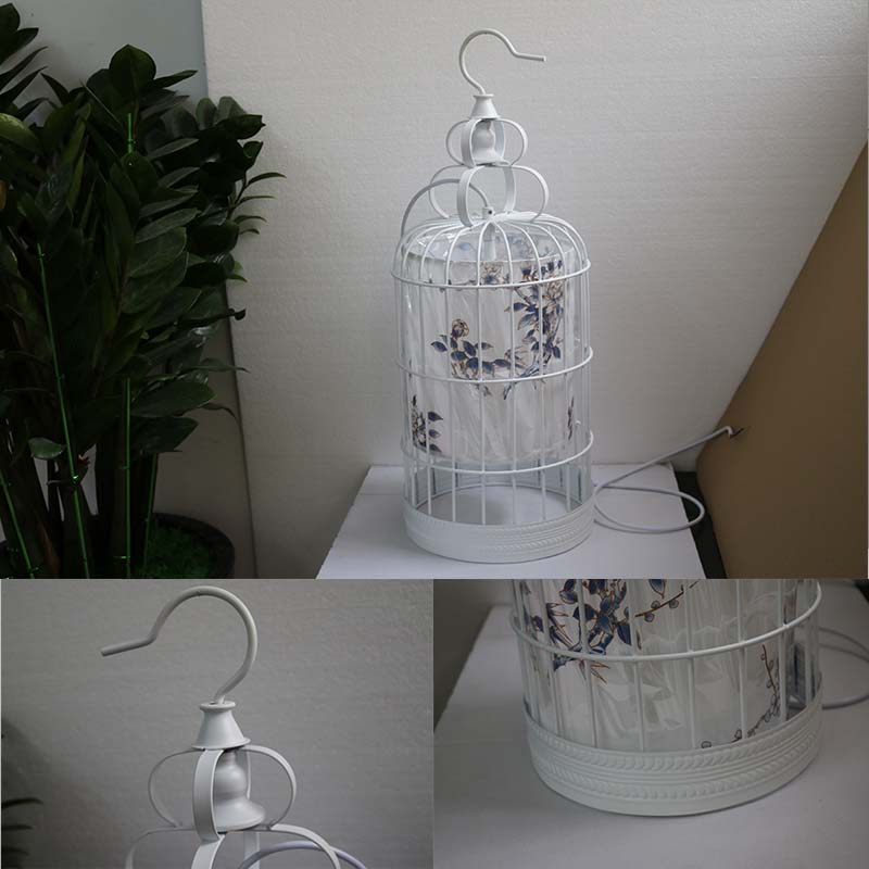 Antique Hotel Decorative White Metal Cage Pendant Lamp