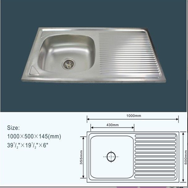 Jnj825 100*50*14.5 Cm Cheap Single Bowl Stainless Steel Kitchen Sink with Drain Board