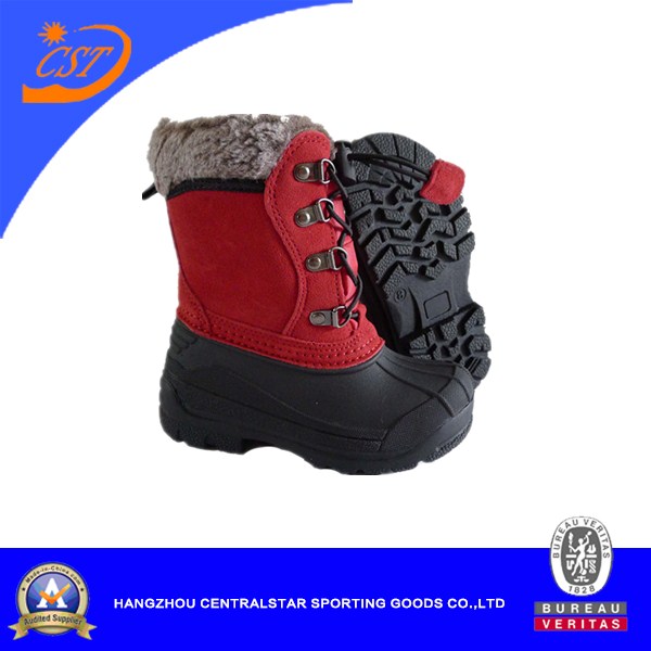 Fashion Plaid Cloth Upper TPR Waterproof Winter Snow Boots for Kids