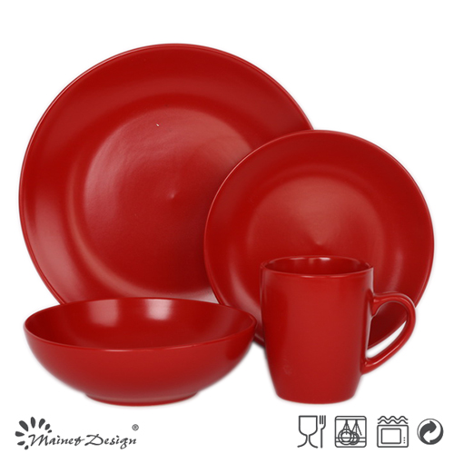 16PCS Red Round Matte Colorful Ceramic Dinner Set