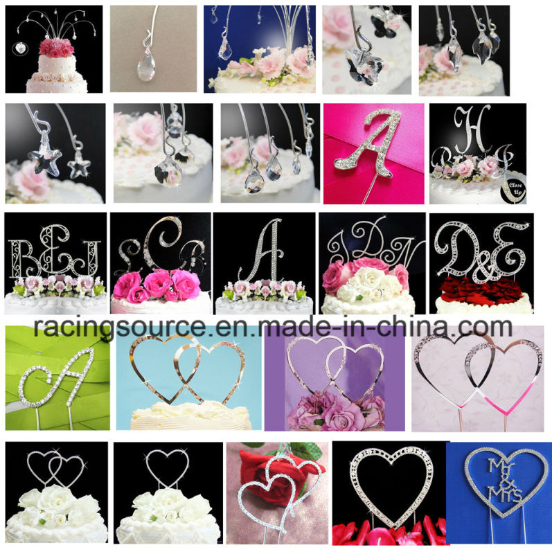 Wedding Cake Topper with Vintage Double Hearts Covered in Rhinestone Crystals Cake Decoration