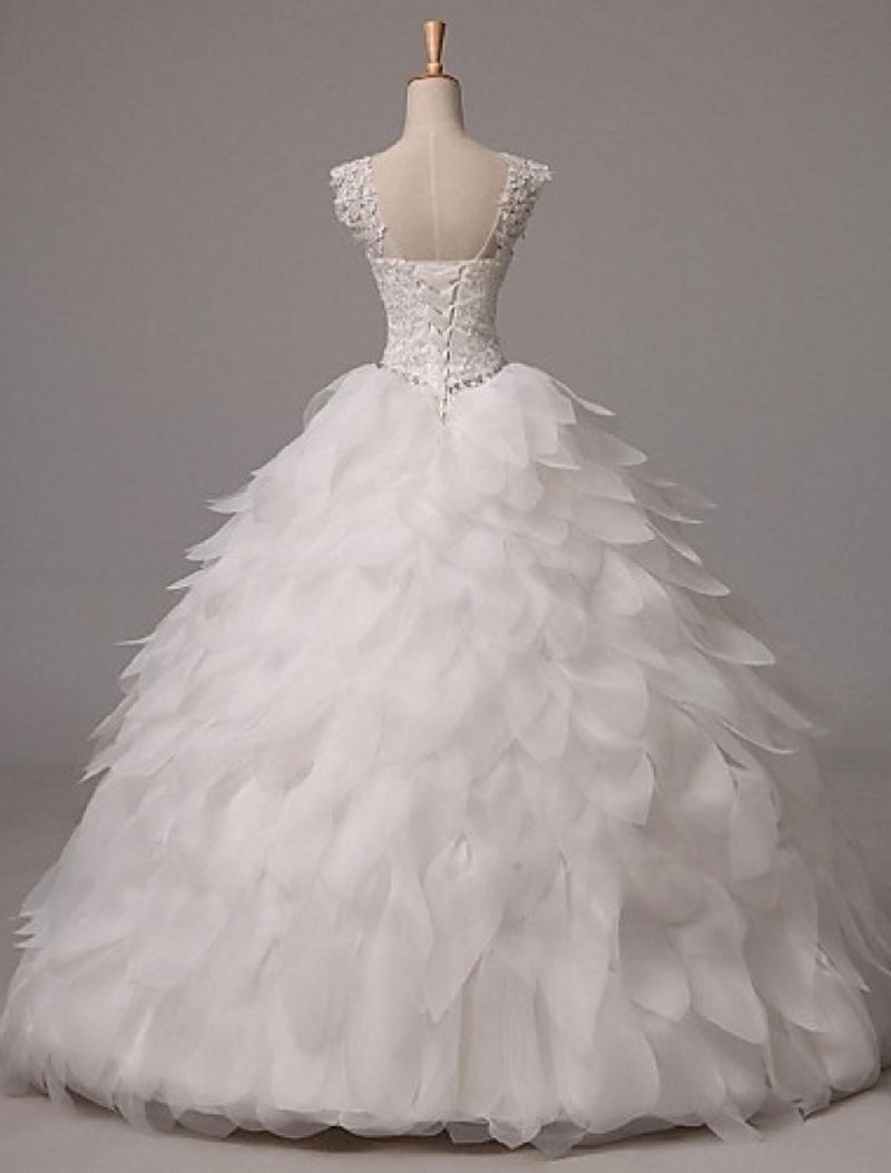 Ball Gown Wedding Dress Long Floor-Length Straps Organza with Beading