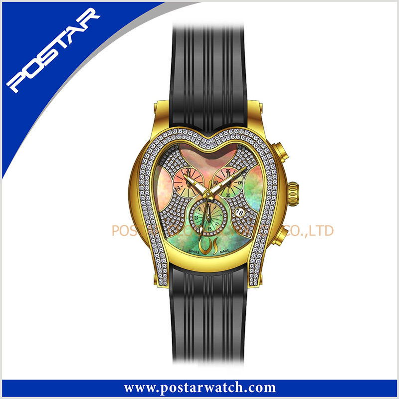 Heart Shaped High Quality Stainless Steel Jewelry Watch Silicone Band