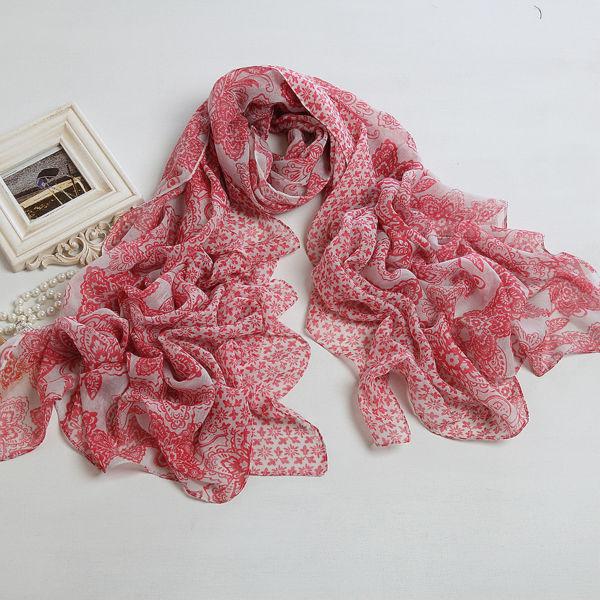 Fashion Cashew Printing Scarf Polyester Voile Women's Long Scarf, Red Color Shawl (PP038AL)