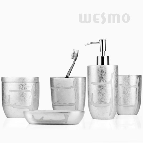 Silver Foil Polyresin Bathroom Set