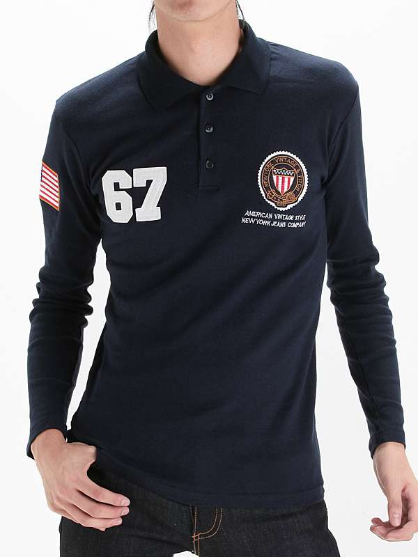 Long Sleeve Printing with Embroidery Custom Cotton Men Polo T-Shirt