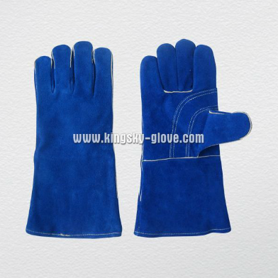 Blue Cow Split Leather Reinforcement Palm Welding Work Glove-6511