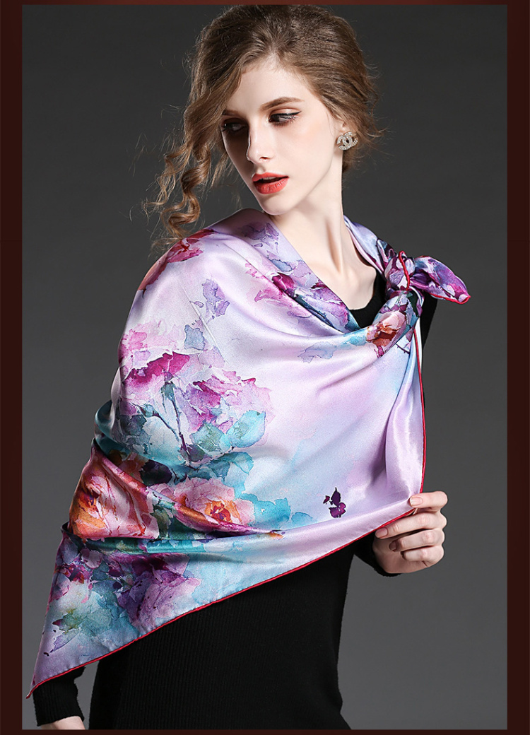 Silk Flower Printed Big Square Scarf