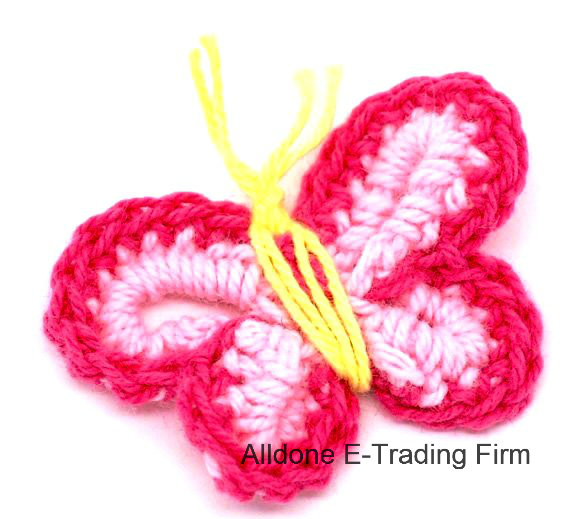 Fuchsia Hand Crochet Butterfly Appliques Scrapbooking Flowers