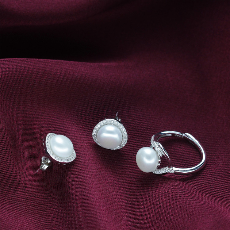 Natural Earring Ring Fresh Water Pearl Jewelry Set