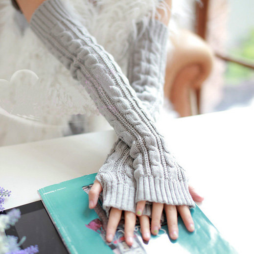 Women Winter Warm Mitten Wrist Arm Hand Warmer Fingerless Long Knitted Gloves