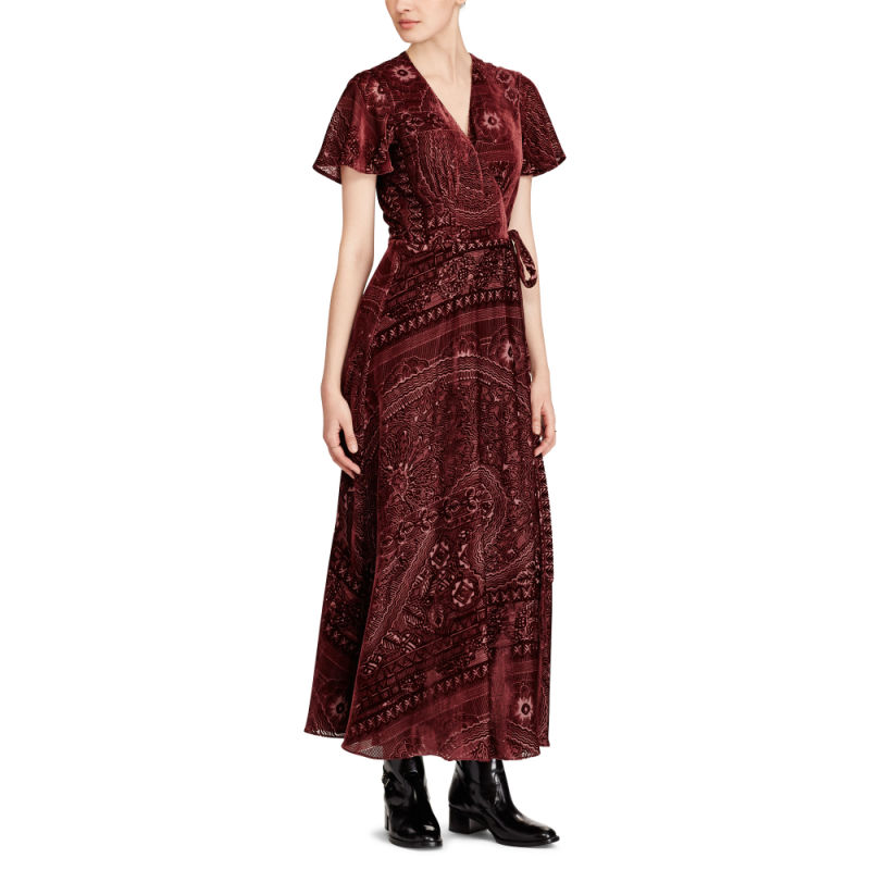 Burn-out Velvet Wrap Maxi Dress