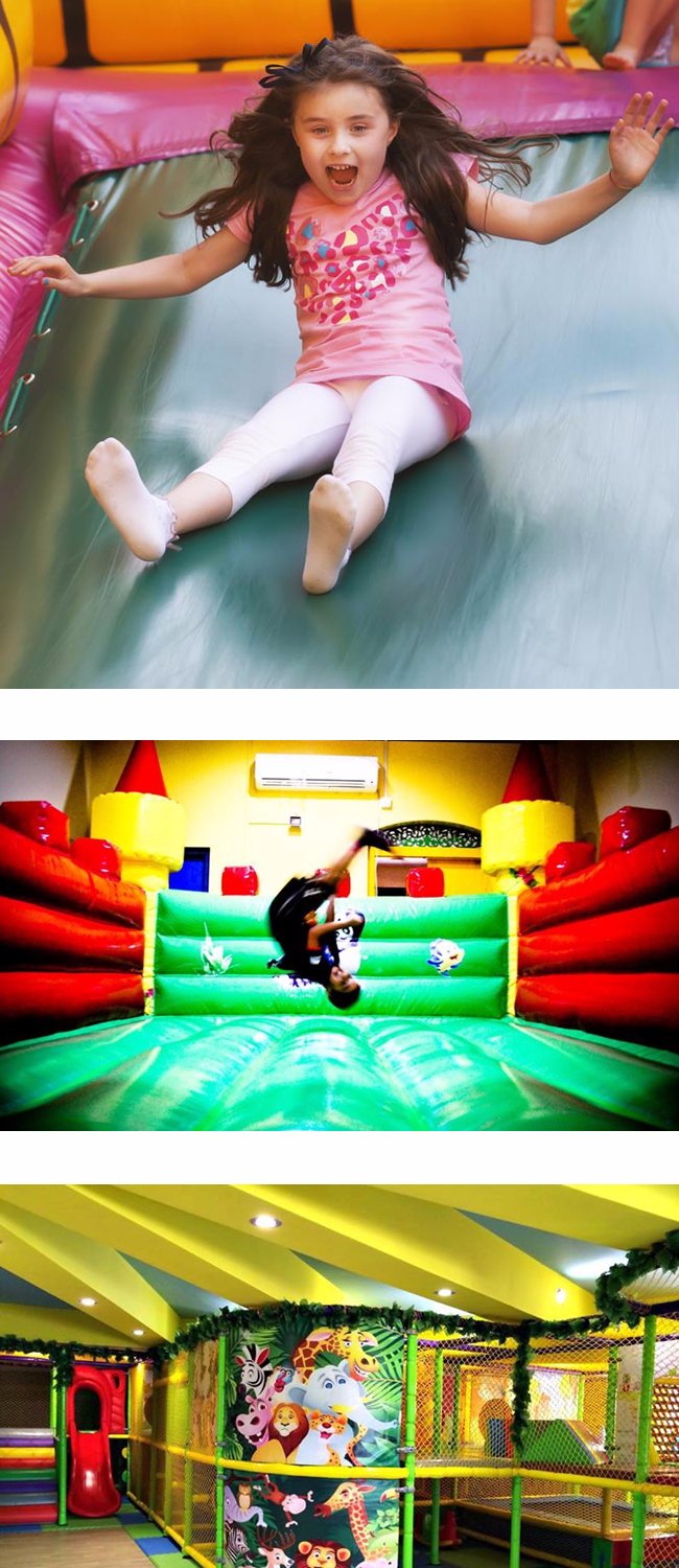 Three House Style Playground Indoor with Slide and Rope Climbing